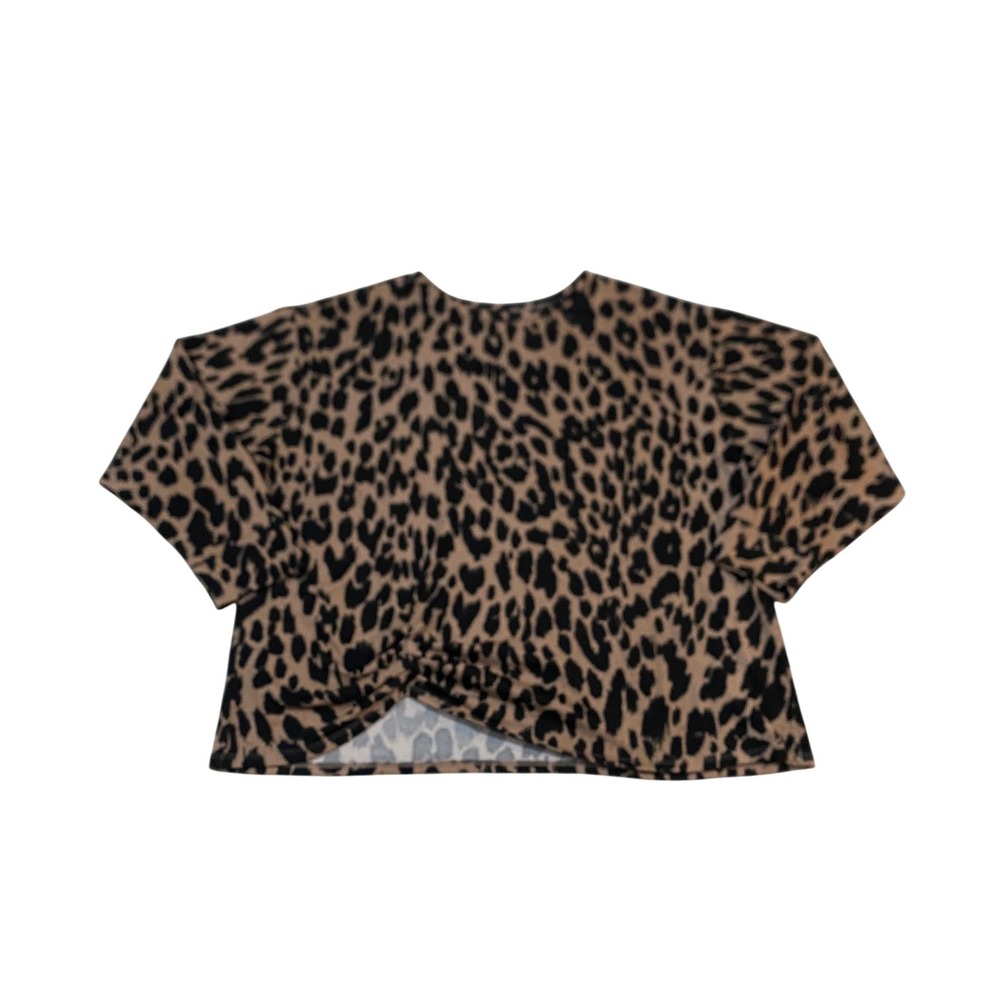 Lee Womens Leopard Print Cinched Front Long Sleeve Top 2X Brown 112347090